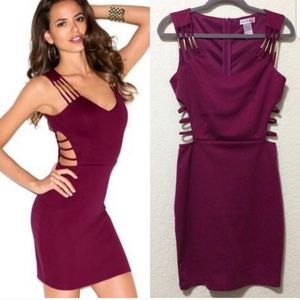 MAGENTA PINK STRAPPY CUTOUT FITTED BODYCON DRESS M